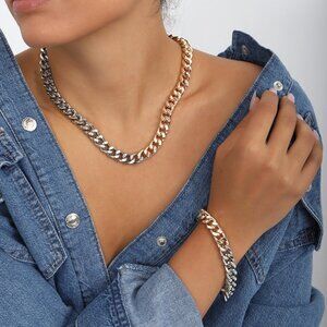 Chunky Chain Jewelry Set - Necklace, Bracelet, Earrings